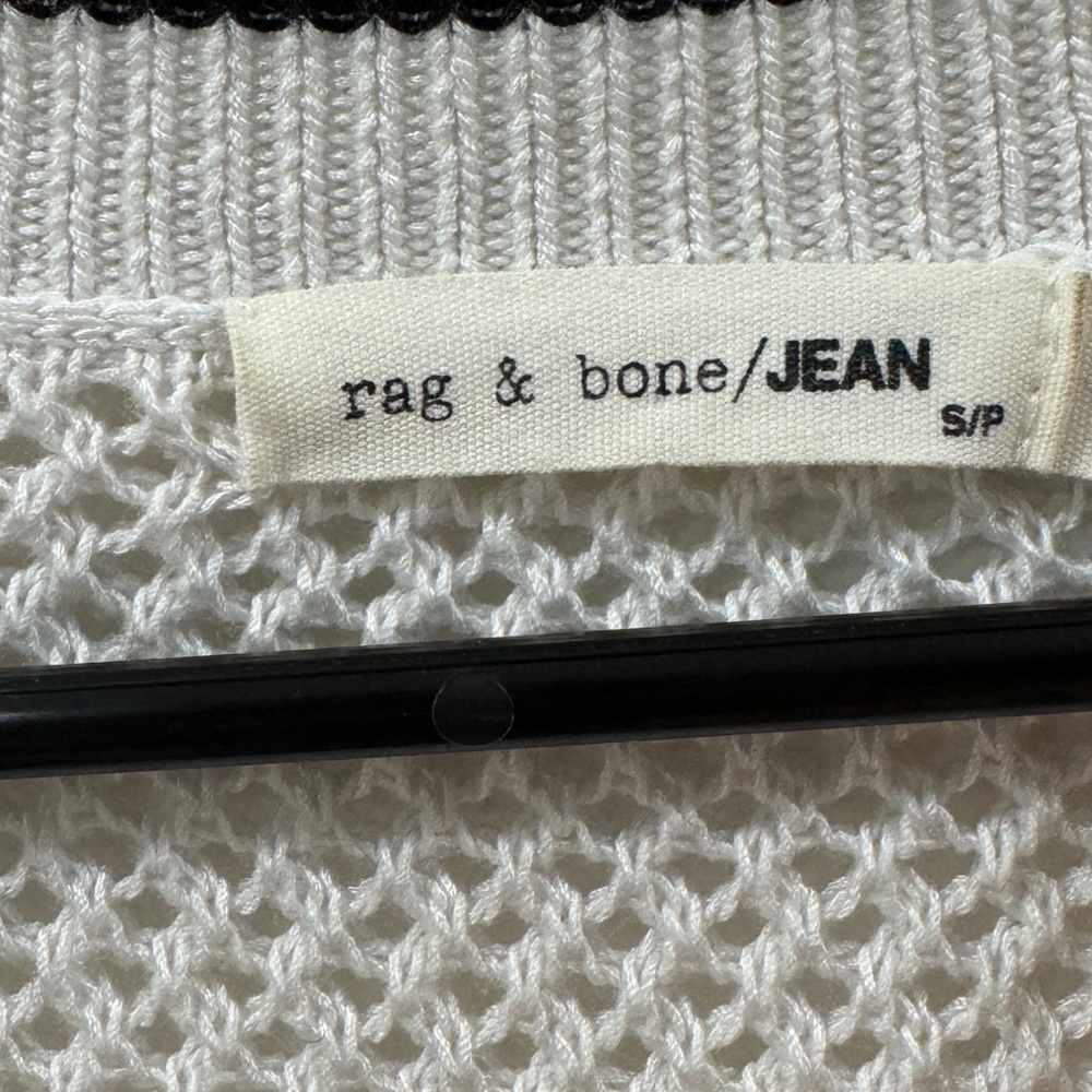 Rag & Bone Elizabeth Open Knit V Neck White Black Contrast Sweater Size Small - Picture 15 of 16